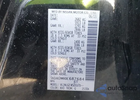 2013 Nissan Pathfinder Sl from USA, damaged, VIN 5N1AR2MMXDC687684